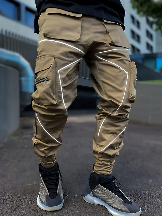 Tide Brand Mens Cargo Pants Reflective Multi Pockets Loose