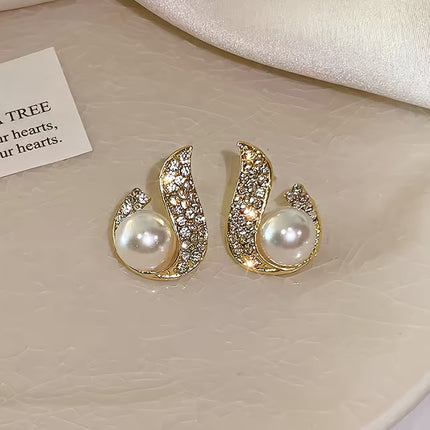 Elegant Teardrop Earrings Faux Pearl Rhinestone For Women