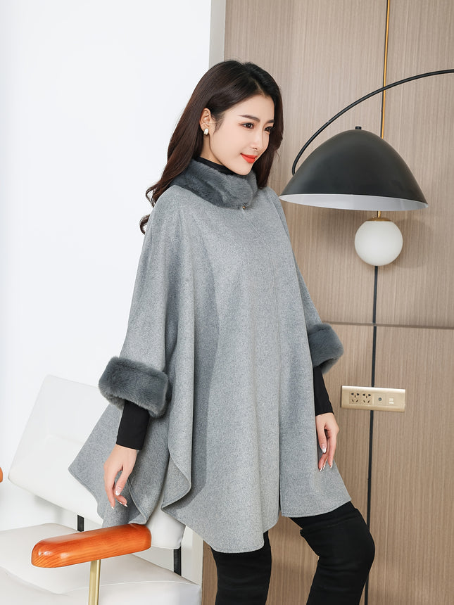 Women Fleece Collar Cloak Shawl Coat Warm Autumn Winter