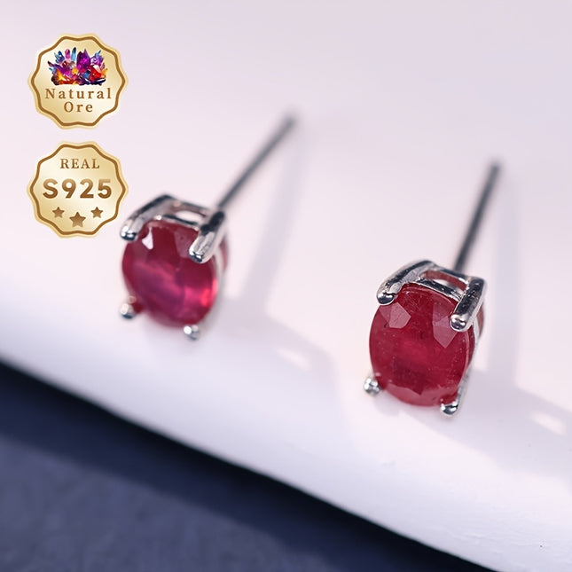 Gift Box Set S925 Silver Red Gemstone Stud Earrings