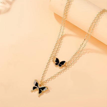 Rose Gold Butterfly Set 4Pc Necklace Earrings Bracelet