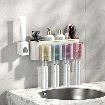 Wall Mounted Toothbrush Holder With Dispenser And Tumbler