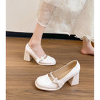 Chunky Heel Round Toe Wedding Temperament Red Mary Jane Shoes