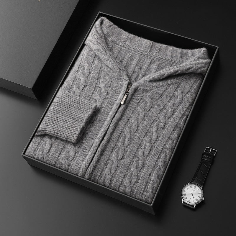 Men's Hooded Loose Long Sleeves Thick Twist Knitted Sweater