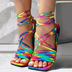 Women's Colorful Multi-Strap Flat Sandals, Comfortable Slip-On Shoes For Daily Wear, Stylish Ladies Footwear For Casual