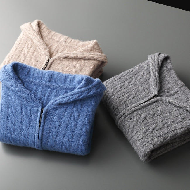 Men's Hooded Loose Long Sleeves Thick Twist Knitted Sweater Main Image