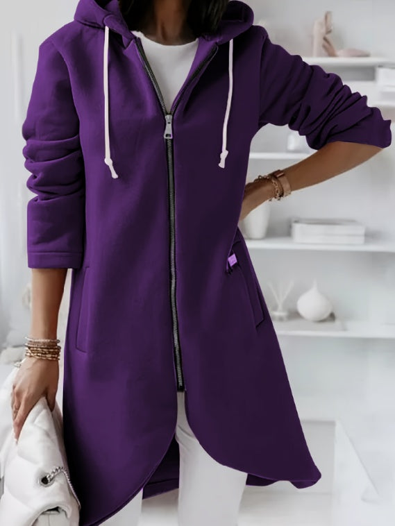 Personality Street Zip Hooded Long Velvet Lining Sweatshirt Hover Image