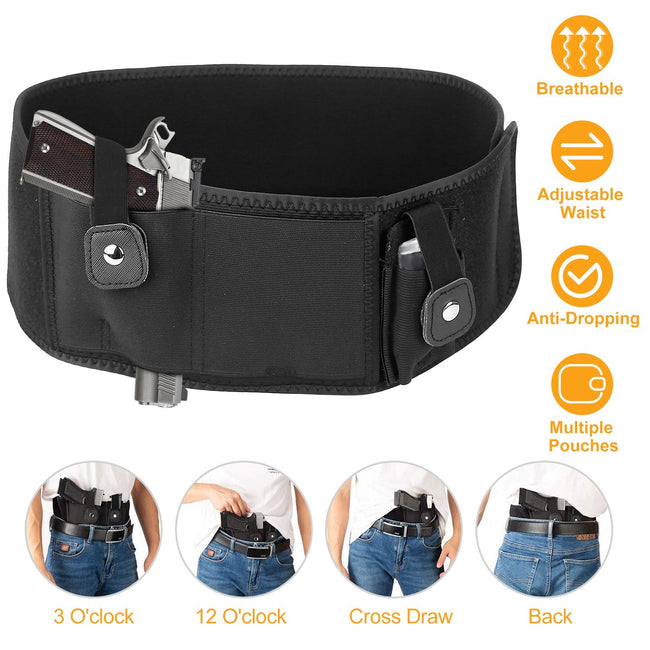 1Pc Belly Band Gun Holster Adjustable Waist Carry Tactical Pistol Pouch Breathable Neoprene Gun Belt Bag Hover Image