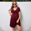 V-neck Short-sleeved Dress With Drawstring At Chest