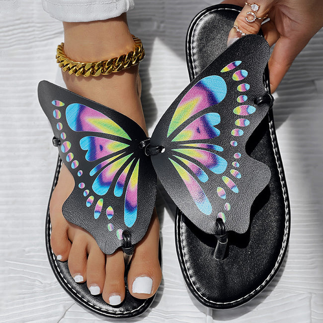 Butterfly Print Round Toe Flip Flops, Comfortable Summer Beach Shoes, Casual Women's Footwear, Perfect For Poolside And Daily Wear Main Image