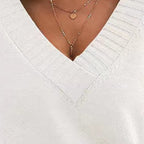 Womens Sweaters Casual Drop Shoulder Long Sleeve V Neck Pullover Tops Trendy Fall Fashion Clothes