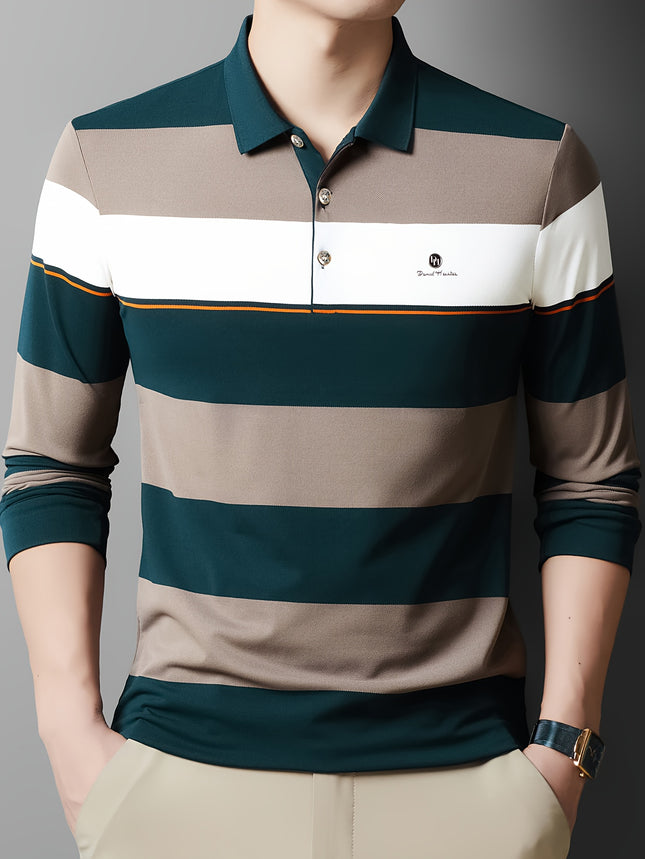 Mens Long Sleeve Shirt Formal Casual Button Up With Stripes