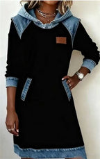 Best Seller Denim Color Matching Ladies Hoodie Skirt