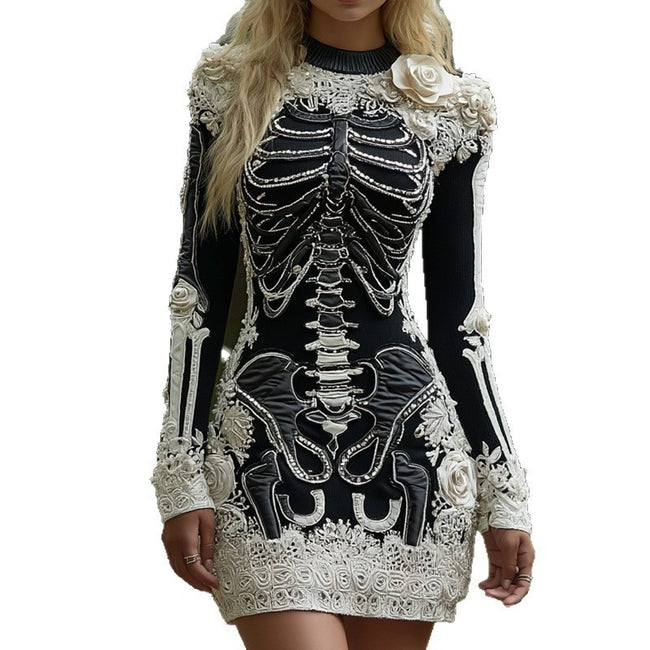 Halloween 3D Printed Long Sleeve Narrow Dress Main Image