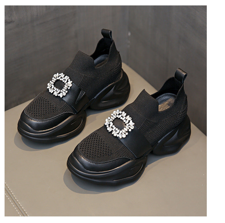 Rhinestone Square Buckle Breathable Mesh Casual Baotou Half Slippers