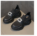 Rhinestone Square Buckle Breathable Mesh Casual Baotou Half Slippers