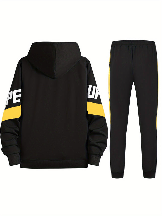 Spring Autumn Hooded Sweatshirt Set Two Piece Sportswear