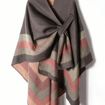 New Gray Pink Four Bar Shawl Jacket Advanced Version Warm