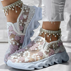 Contrast Glitter Transparent Mesh Patch Breathable Sneakers - Without Ankle Strap