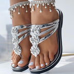 Floral Pattern Flip Flops, Comfortable And Casual Summer Beach Slippers