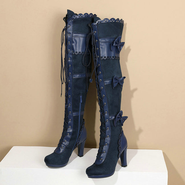 Women's High Heel Lace Strap Boots Hover Image