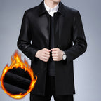 Lapel Leather Coat Men's Fleece Padded Leather Jacket