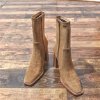 New Square Toe Fleece-lined New Chunky Heel French Boots