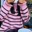 Stripe Warm Knitted Pullover Elegant Round Neck Long Sleeve Loose Sweater