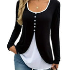 Casual Contrast Color Women's Two-piece Long-sleeved T-shirt