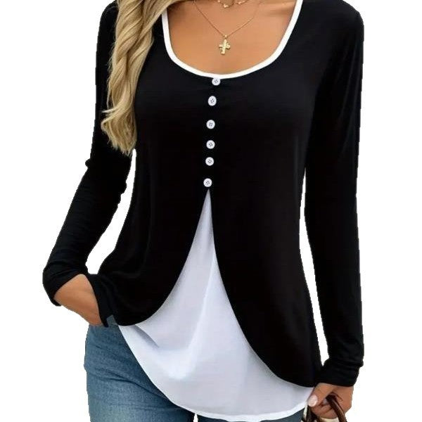 Casual Contrast Color Women's Two-piece Long-sleeved T-shirt Main Image