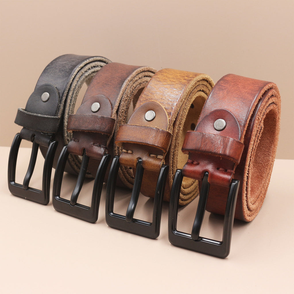 Korean Style Personality Top Layer Leather Pin Buckle Black Buttons Men's Leather Belt