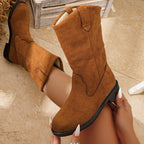 Women's Oversized Thick Heeled Velvet Fashion Boots