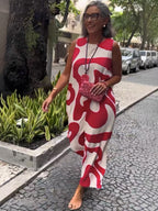 New V-neck Printed Sleeveless Dress Casual