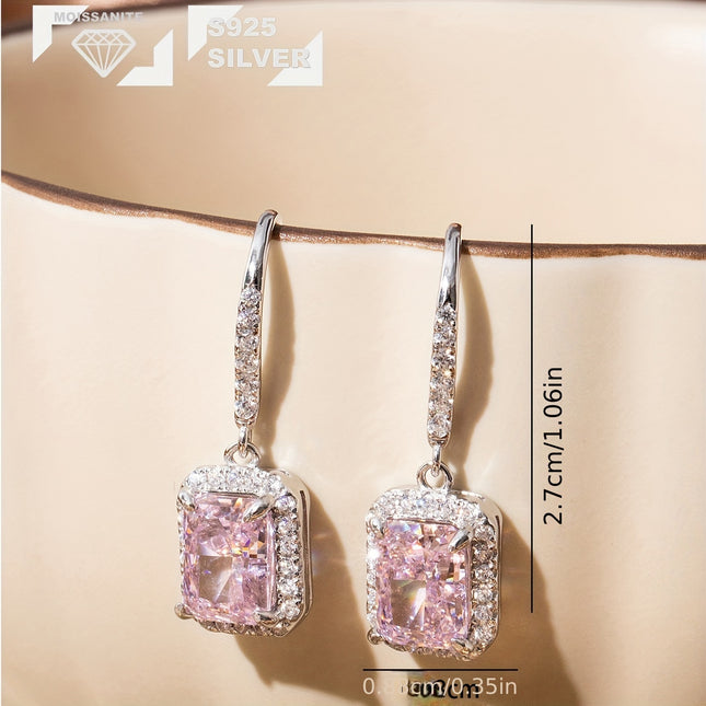 Elegant 925 Silver Moissanite 4G Pink Zirconia Earrings