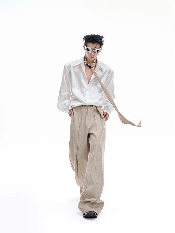 Silk Satin Shirt Commuter Short Wide Top Main Image