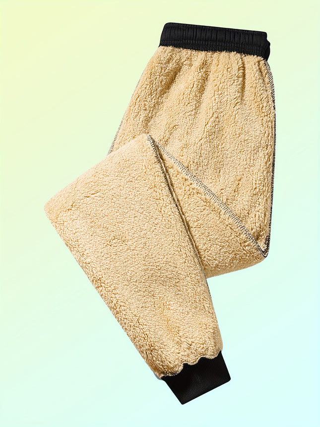 Men's Leaf Pattern Fleece Lining Warm Jogger Trousers
