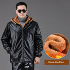 Winter Fleece-lined Plus Thick And Wide Leather Coat For Men