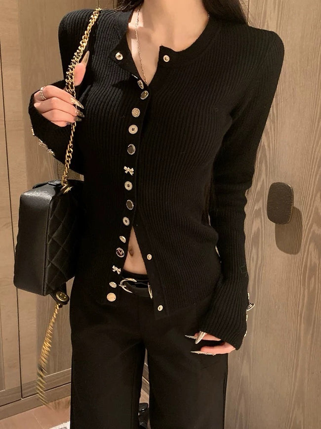 Long Sleeve All-matching Slim-fit Knitted Cardigan Main Image