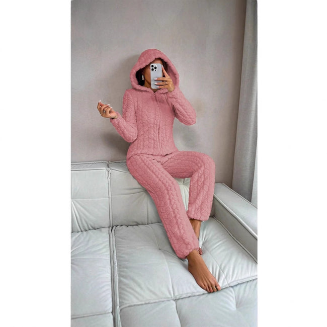 Hooded Thickened Coral Fleece One-piece Pajamas Main Image