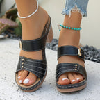 Open Toe Chunky Heel Embossed Outdoor Slippers