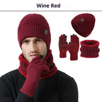 Winter New Thickened Men's Hat Scarf Gloves Three-piece Set