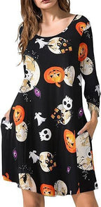 Halloween Christmas Holiday Color Casual Printed T-shirt Dress