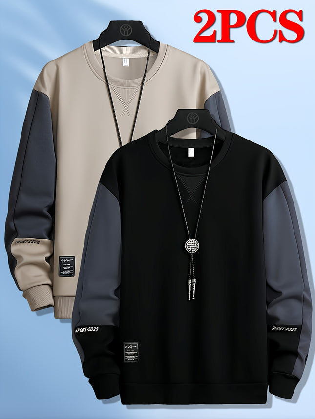 Men's Casual Color Block Hoodies With 3D Logo Round Neck