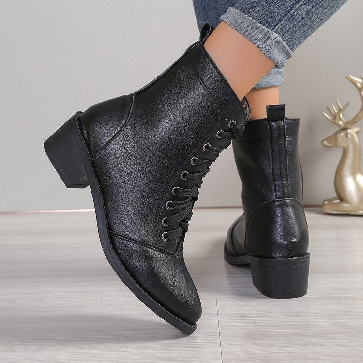 British Style Women's Casual Trend High-top Zipper Fashion Leather Boots