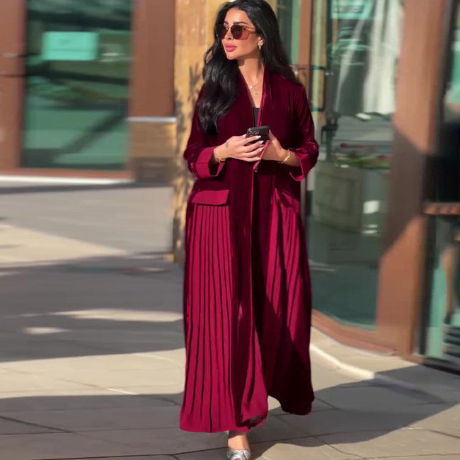 Elegant Pleated Stitching Women's Coat Main Image