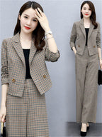 Temperament Western Style Lattice Loose Pants Two-piece