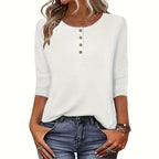 Women's 3-Pack Long Sleeve Tops, Fall Winter Casual Round Neck Tunic Blouses, Lightweight Button Pullover Shirts