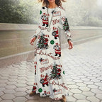 Santa Claus Printed Round Neck Long Sleeve Elegant Dress