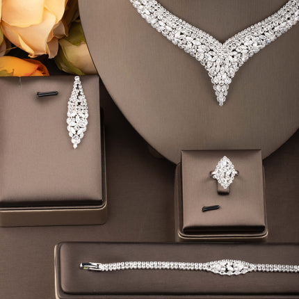 Minimalist Elegant Cubic Zirconia V Neck Floral Jewelry Set