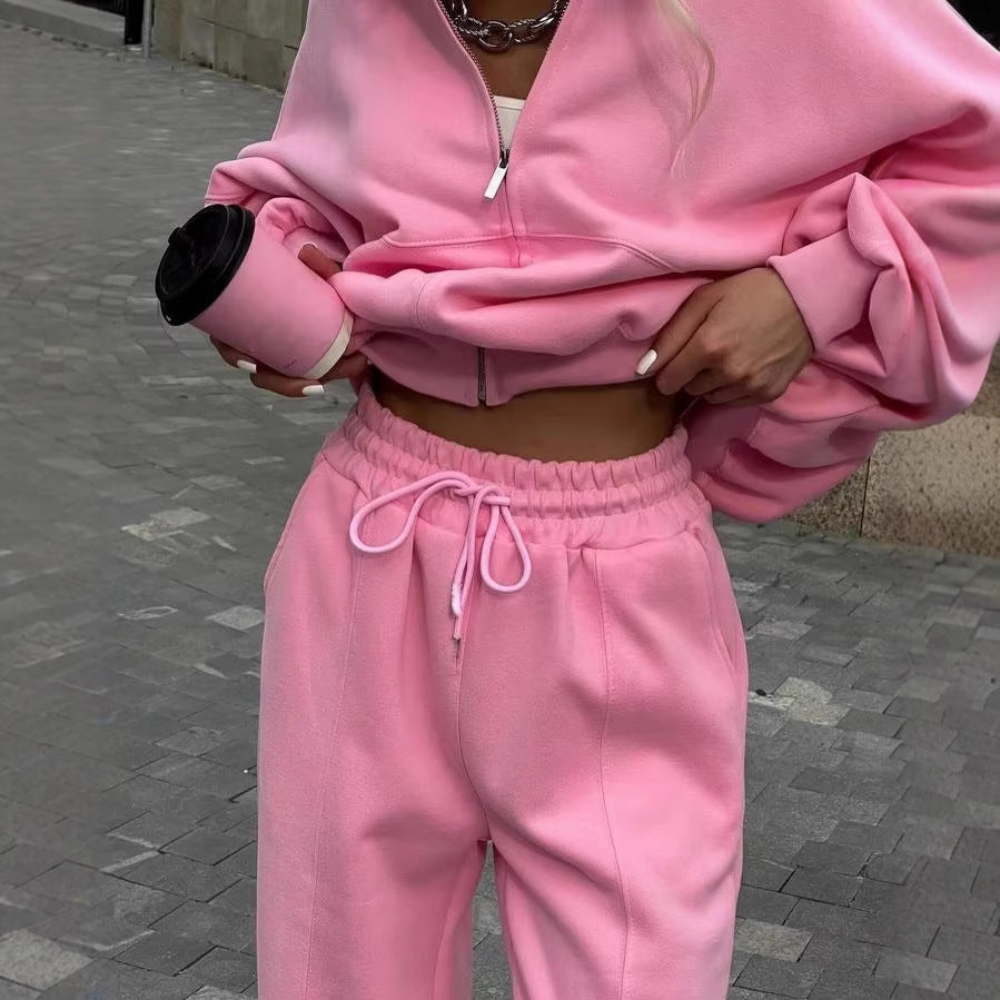 Fall Women's Clothing Zipper Casual Sweater Two-piece Set